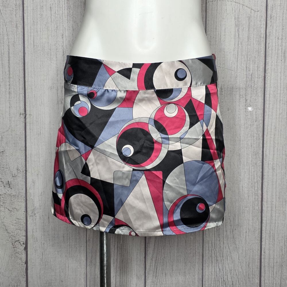 VTG 90s Street Code Satin Micro Mini Skirt Geometric Mod Y2K Made USA, size 7